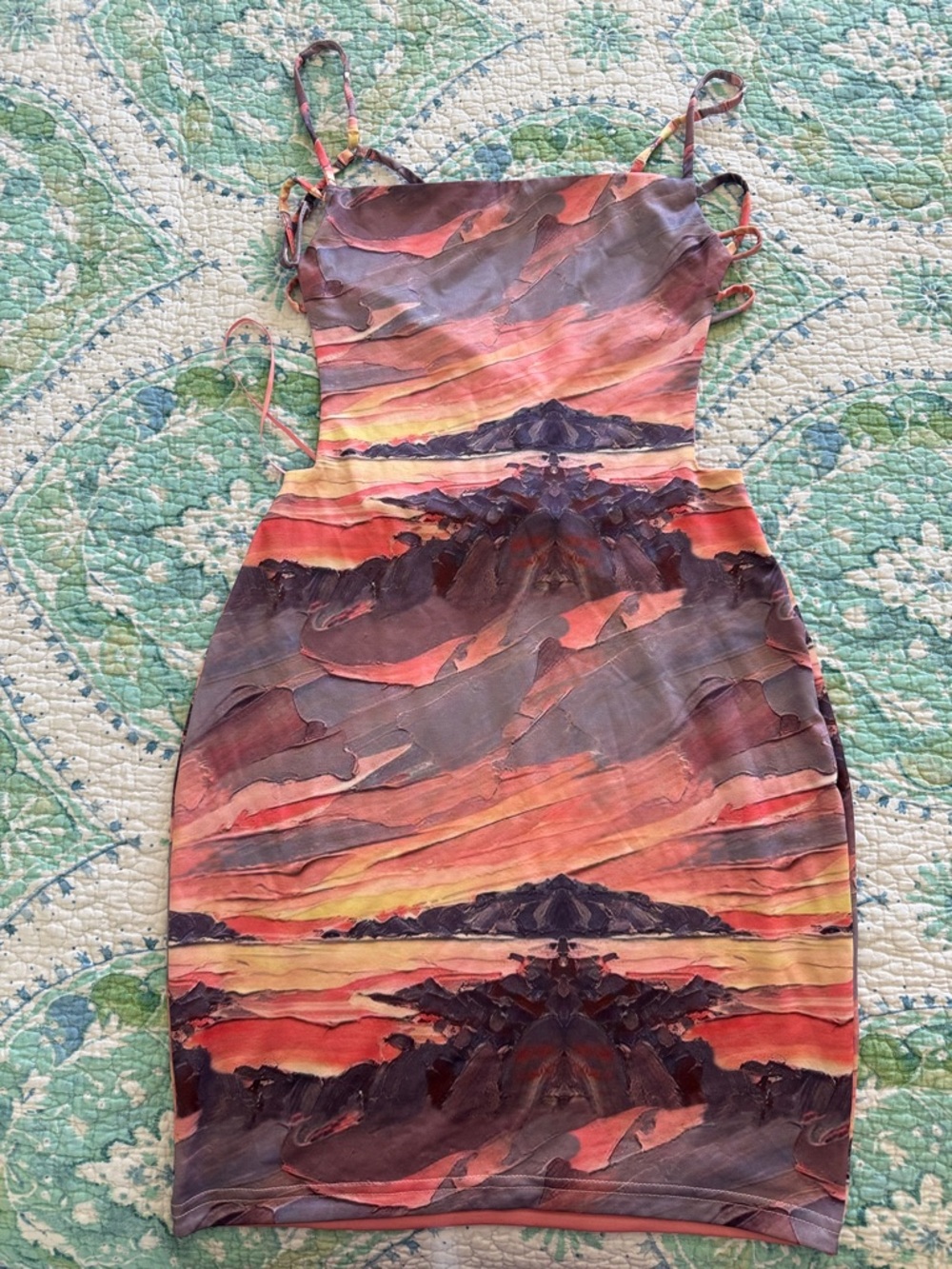 Fashion Nova Sunset Landscape Bodycon Dress - Pink, Orange & Purple